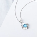 Elegante S925 sterling zilveren ketting met lichtblauwe ronde zirkoon hanger - Blauwe Zirkonia Hanger (Pendant Only (Without Chain)) / 925 zilver / Blauw