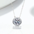 Elegant 1 carat round moissanite pendant in S925 sterling silver bezel setting - Moissanite Pendant (With Chain) / Silver