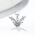 Moissanite S925 sterling silver deer antler necklace with a brilliant round diamond - 5A Zirconia Heart And Arrow (With Chain)