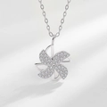 Rotating windmill pendant necklace in S925 silver with sparkling zircon pavé setting - 925 Silver / Platinum