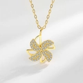 Elegant rotating windmill pendant necklace in gold finish with sparkling crystals - 925 Silver / 18K Gold