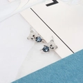 Exquisite 925 silver teddy bear stud earrings featuring deep blue multi-faceted crystals - Platinum Silver (PED191) / Stud Earrings
