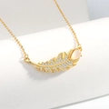 Gold feather pendant necklace with orange gemstone and micro-pave cubic zirconia - 925 Silver / 18K Gold