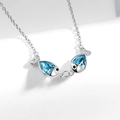 S925 sterling silver kissing fish necklace with sea blue water drop crystals - 925 Silver / White Gold