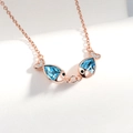 Rose gold kissing fish necklace featuring light blue teardrop crystal in S925 silver - 925 Silver / Rose Gold