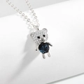 Elegant S925 sterling silver teddy bear necklace with deep blue crystal and white pavé stones - Platinum Silver (PXZ223) / Necklace