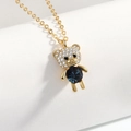 S925 sterling silver teddy bear necklace with blue crystal and pavé rhinestones - 18K Gold (PXZ223) / Necklace