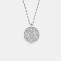 Elegante S925 sterling zilveren halsketting met ronde hanger, letter C en kristallen - 925 zilver / Platina (Letter C)
