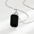 Elegant S925 sterling silver rectangular pendant necklace with black onyx inlay - Platinum