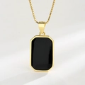 S925 sterling silver gold plated necklace with black octagonal pendant on box chain - 18K Gold