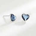 Sterling silver heart stud earrings featuring deep blue multifaceted crystal stones - 925 Silver