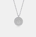 Elegante s925 zilveren ketting met ronde schijfhanger, zirkonia pavé en letter U ontwerp - 925 zilver / Platina (Letter U)