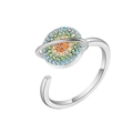 Bague planète ajustable en argent S925 sertie de strass multicolores éclatants - Ouvert réglable / Platine