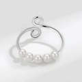 Verstellbarer S925 Sterlingsilber Anti-Angst-Ring mit fünf beweglichen weißen Perlen - Einstellbar Offen / Silber