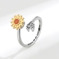 Bague tournante tournesol en argent S925 avec gravure You are my sunshine - Ouvert Réglable / Couleur Platine (Bicolore)