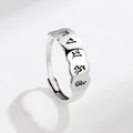 S925 sterling silver adjustable open ring with engraved Buddhist mantra and wavy edges - Adjustable Open / Thai Silver (Wide-PNJ579)