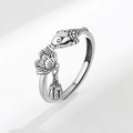 Adjustable S925 silver ring featuring vintage koi fish and lotus pendant design - Adjustable Open / Thai Silver