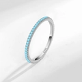 Minimalist S925 sterling silver ring featuring a continuous row of turquoise blue stones - Size 5 / White Gold Color (Blue Turquoise, 1g)