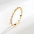 Minimalist S925 sterling silver eternity band ring in gold finish with sparkling pavé cubic zirconia - Size 5 / 18K Gold Color (Blue Turquoise, 1g)