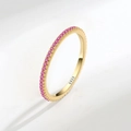 Minimalist gold-plated S925 silver ring featuring delicate pavé-set pink crystals - Size 5 / 18K Gold Color (Red Zirconia)