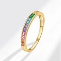 Square rainbow zircon ring in gold-plated S925 silver with colorful gemstone settings - US 5 / 18K Gold