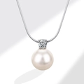Elegante S925 sterling zilveren ketting met een ronde witte parel en zirkoon hanger - 12mm / Wit