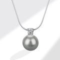 Elegante S925 zilveren ketting met ronde grijze parel en glanzende zirkoon hanger - 12mm / Grijs