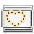 Maglia per bracciale italiano in acciaio con cuore in oro 18K e piccoli punti neri - Cuore Bianco Bordo Nero