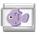 Detailed view of Italian charm link featuring a purple tropical fish enamel design - Purple Fish
