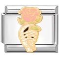Italian charm bracelet module with rose and ribcage enamel design on stainless steel - Holding Rose Style(5056)