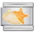 Detail of stainless steel modular charm with enamel conch and orange starfish - Conch and Starfish Style(5057)