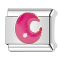 Polished stainless steel charm link with pink crescent moon and star for DIY bracelet - Rose Red Moon Style(5059)