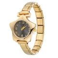 Détail du boîtier de montre en forme d'étoile en acier inoxydable doré 18 carats poli - Or-Cadran Noir