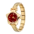 Détail latéral d'une montre étoile en acier inoxydable doré 18K avec cadran rouge - Or-Cadran Rouge