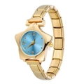 Détail du cadran en étoile bleu ciel avec bracelet à maillons en acier doré brillant - Or-Cadran Bleu
