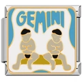 Macro detail of Italian style Gemini charm with blue enamel for modular bracelet - Gemini Style (2450)
