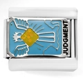 Detailed macro view of stainless steel charm with tarot judgment angel design - Judgment Angel (5312-JUDGMENT)