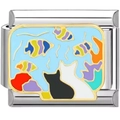 Gros plan détaillé d'un charm modulaire de 9 mm avec deux chats et un poisson - Style Chat et Poisson (2459)
