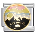 Detail of Italian charm link featuring GO WILD text and a mountain landscape design - GO WILD Aurora Mountain