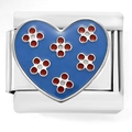 Dettaglio di un link Italian Charm con cuore in smalto blu e motivo floreale a pois - Cuore in smalto blu (5318)