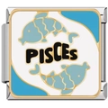 Gros plan d'un charm italien en acier inoxydable avec signe Poissons et motif bleu - Style Poissons (2457)