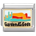 Detailed macro of Italian charm link featuring Garden of the Gods enamel desert scenery - GARDEN GODS Desert