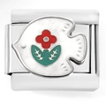 Detail of Italian charm link featuring fish shape with red floral enamel on stainless steel - Red Flower White Fish (5315-Red Flower White Fish)