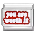 Italian charm link with 'you are worth it' quote on red enamel and stainless steel - you are worth it Slogan