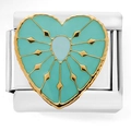Charm per bracciale italiano a cuore con smalto blu e finitura in acciaio inossidabile - Maglia a Cuore Verde (5320)