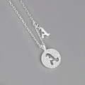 S925 sterling silver necklace with letter A pendant and sparkling pavé crystal disk - Silver (Letter A)