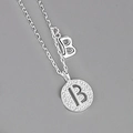 Elegant S925 sterling silver necklace featuring a crystal-encrusted letter B pendant charm - Silver (Letter B)