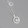 Sterling silver C-letter round pendant necklace with micro-pave crystal zircons - Silver (Letter C)
