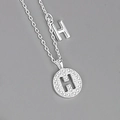 S925 sterling silver necklace featuring crystal pavé letter H charms on an O-chain - Silver (Letter H)