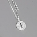 S925 sterling silver round pendant necklace with CZ paved letter I and cross chain - Silver (Letter I)